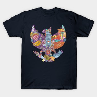 colorful illustration doodle of indonesia with garuda pancasila shape T-Shirt